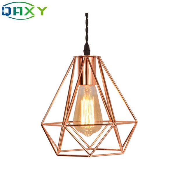 

pendant lamps nordic plated rose gold iron cage led lights loft hanging lamp for kitchen living room lustres lampe suspension[da2205]