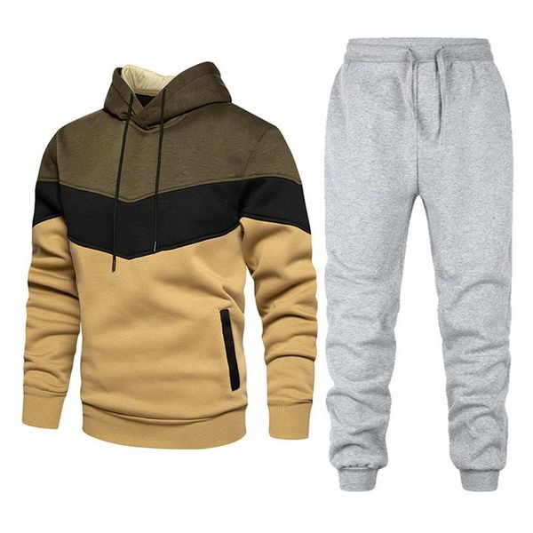 

men's tracksuits men patchwork sweatshirt set hoodies loose streetwear autumn winter fashion outwear + pants 2 piece sets men's spo, Gray