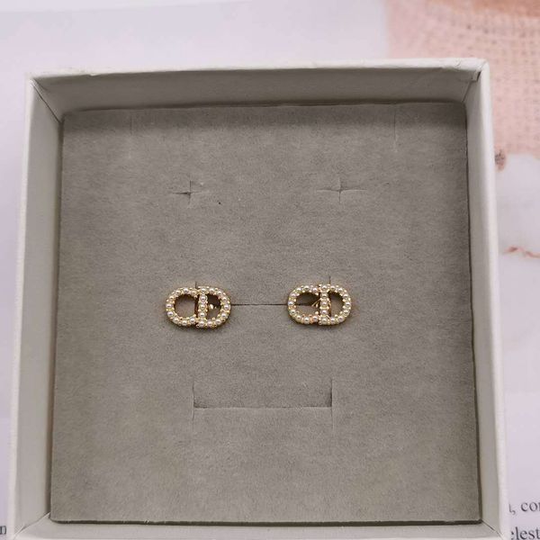 

d family classic letter mini cd pearl earrings small and exquisite s925 sier needle anti allergy female jewelry, Golden