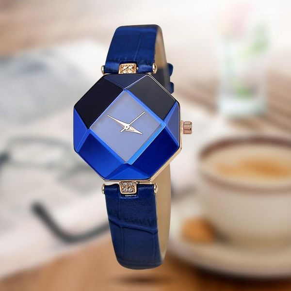 

women watches gem cut geometry crystal leather quartz wristwatch fashion dress watch ladies gifts clock relogio feminino 5 color wristwatche, Slivery;brown
