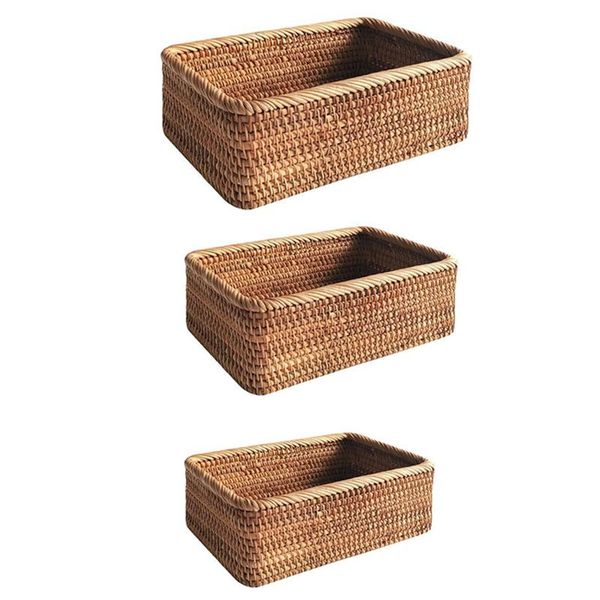 

storage baskets hand-woven rectangular rattan wicker basket fruit tea snack bread picnic cosmetic box kitchen household tools