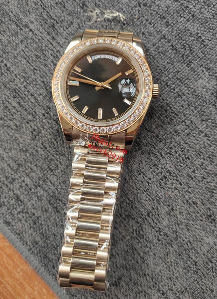 

classic mens watches sapphire 228348 40mm black dial diamond bezel 18k yellow gold stainless steel baelet luxury watch waterproof, Slivery;brown