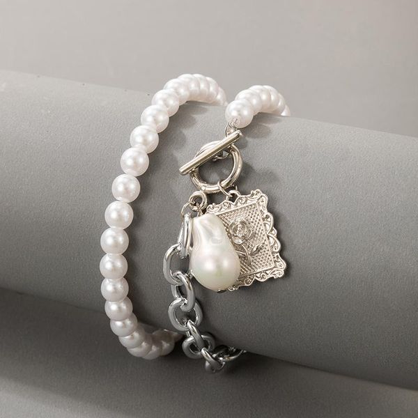 

charm bracelets 2pcs/sets elegant pearl stone rose flowers for women silver color geoemtry alloy metal adjustable jewelry 19734, Golden;silver