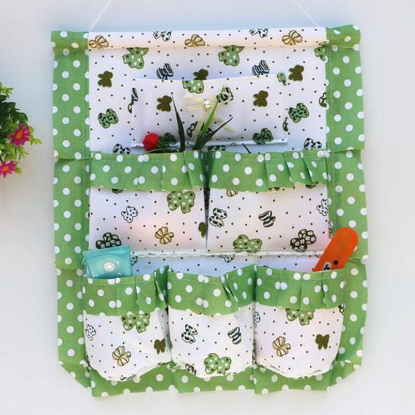 

storage boxes & bins 6 pockets wall hanging bags bedroom home office container decoration lace colothes door organizer pouch