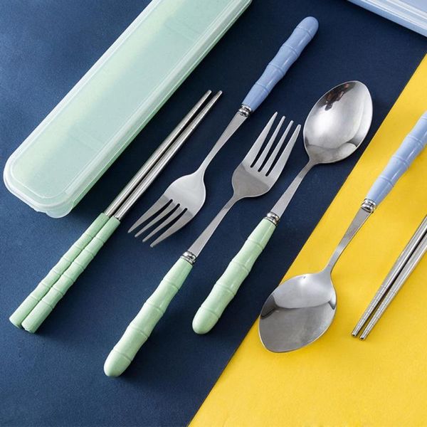 

chopsticks 1 set dinner fork anti-slid handle grade materials stainless steel heat-resistant easy to clean cutlery for home kids