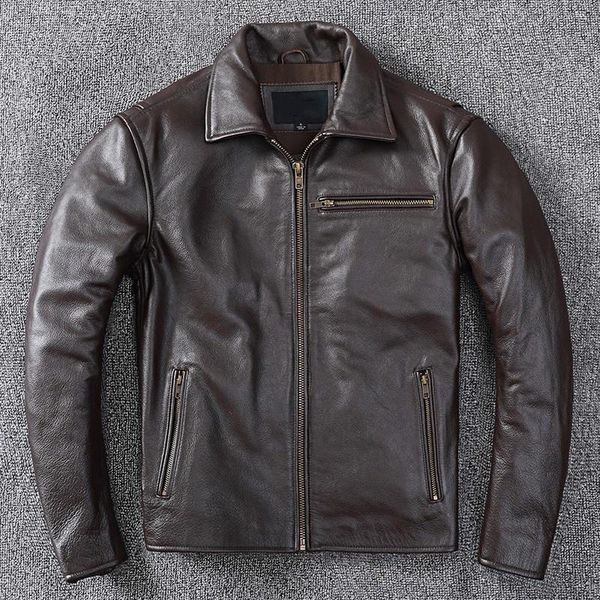 

men's leather & faux dark 2021 brown casual style genuine jacket men plus size 4xl real cowhide russian autumn natural classic coat, Black