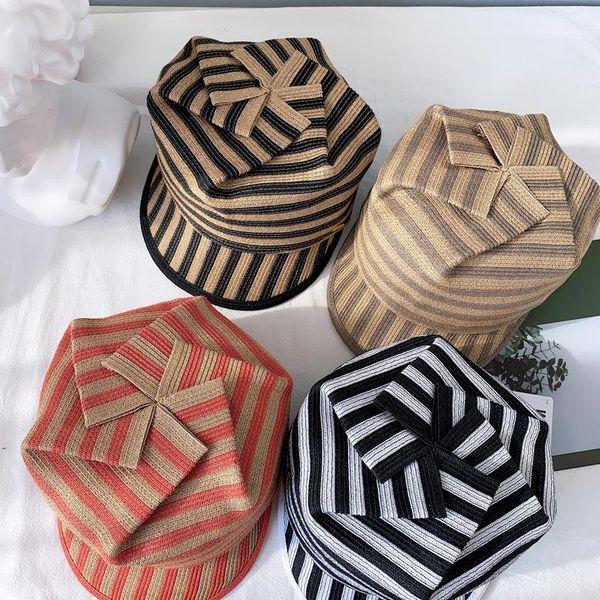 

stingy brim hats japanese spiral straw woven duck tongue hat female outdoor octagonal color matching casual all-match, Blue;gray