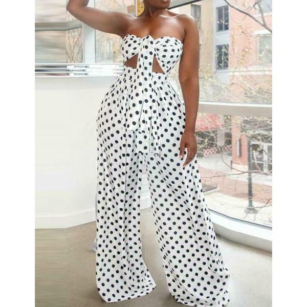 

two piece dress women summer dot print boho streetwear sets casual sleeveless corp + loose wide leg pants suit, White