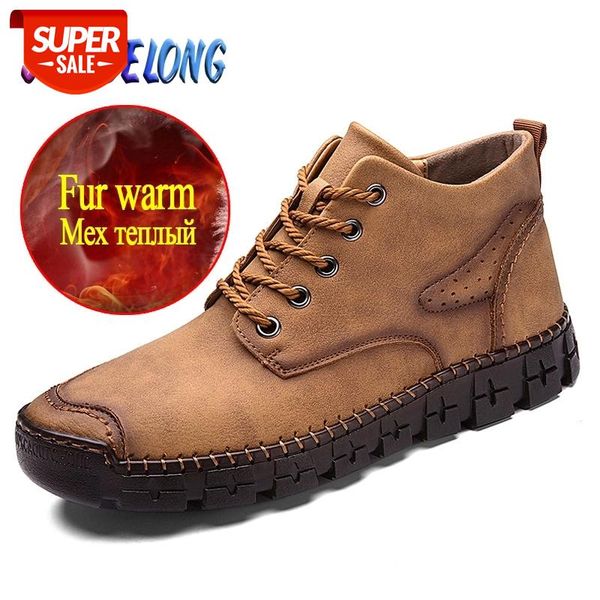

Fashion Men's Winter Boots Handmade Leather Men's Ankle Boots Fur Warm Snow Outdoor Comfortable Sneakers #Zg27