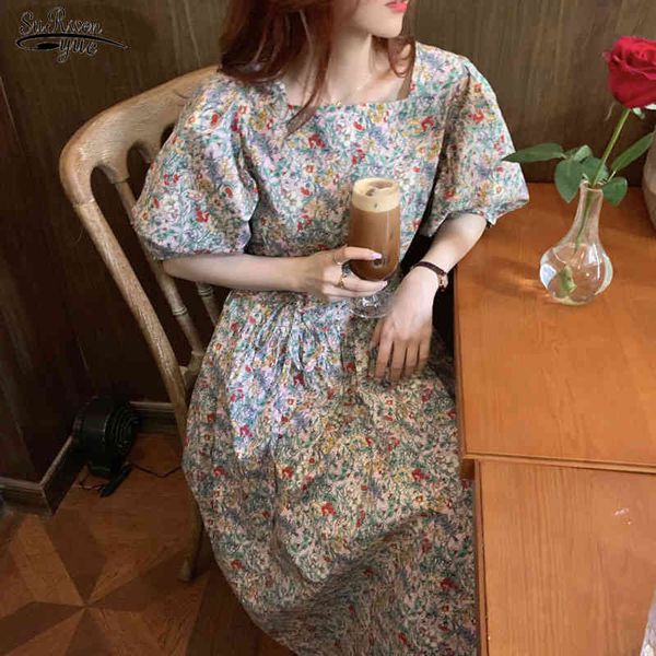 

french style vintage half puff sleeve floral printed dress women spring summer girl tender elegant dresses vestidos 14557 210521, Black;gray