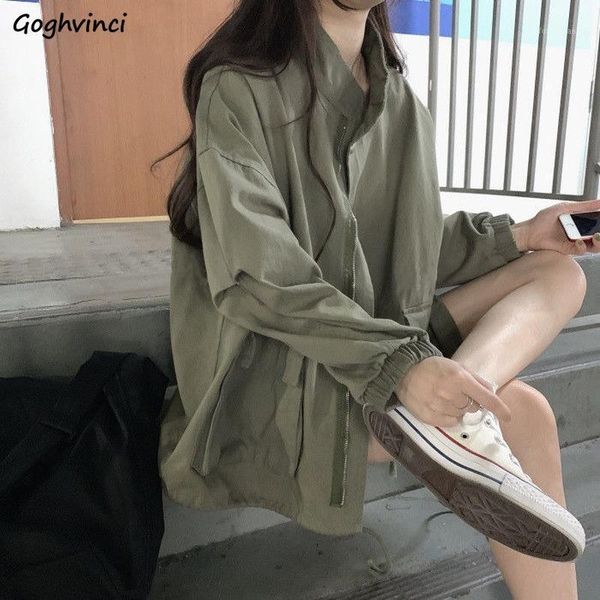 

jackets womens harajuku solid vintage pockets zipper spring autumn students ins oversize leisure female outwear cargo style women's, Black;brown