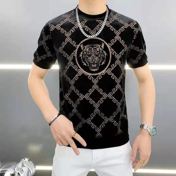 

men's t-shirts black velour luxury blouse 2021 autumn winter clothing designer velvet dress stylish mens t shirts short sleeves party d, White;black