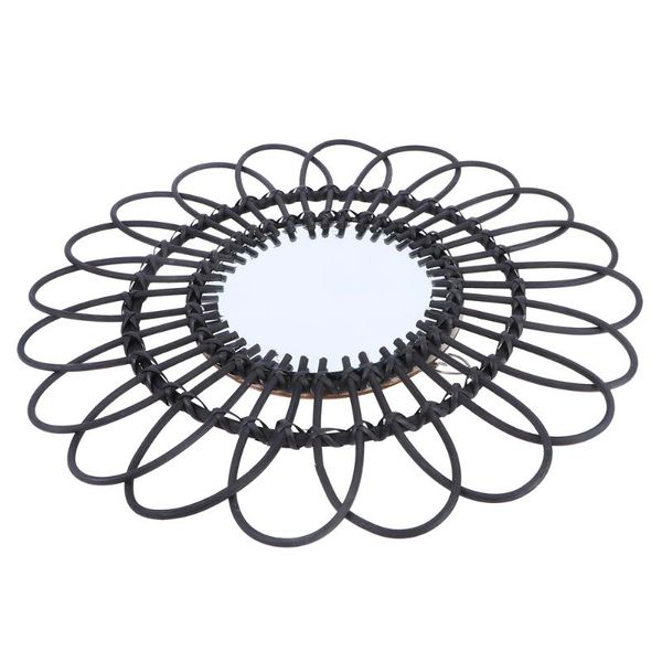 

mirrors 1pc home mirror wall hanging rattan woven decorative (black)