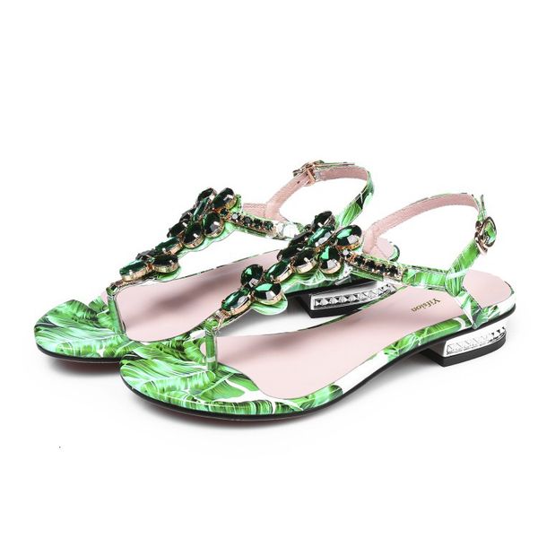 

sandals olomm flat woman with low-heel sandals square open-toed toe glossy green strass bohemia women's shoes and more size 4- r53z, Black