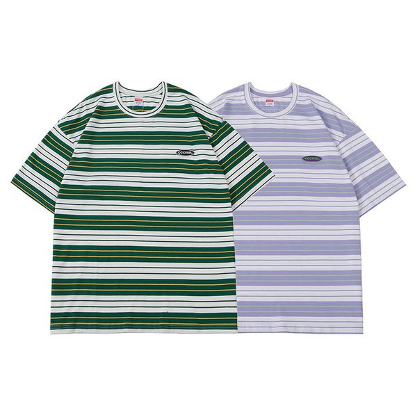 

fashion t shirt impas cotton stripe casual loose short sleeve, White;black