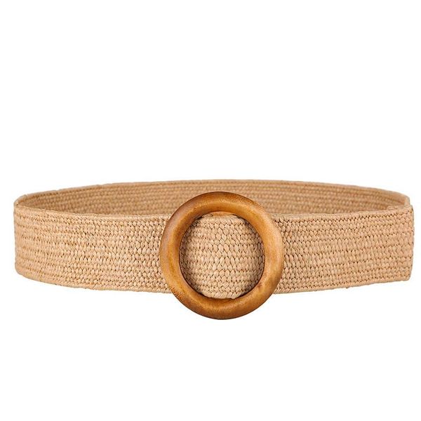 

belts q fashion wooden round buckle head straw woven belt retro clothing skirt casual students women braided waist, Black;brown