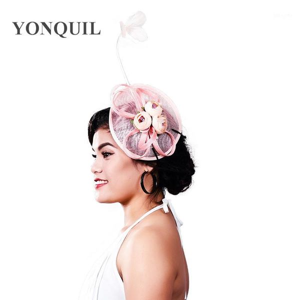 

elegant bride pink wedding fascinator hat linen for ladies floral women millinery royal race party headbandhair acce md160251