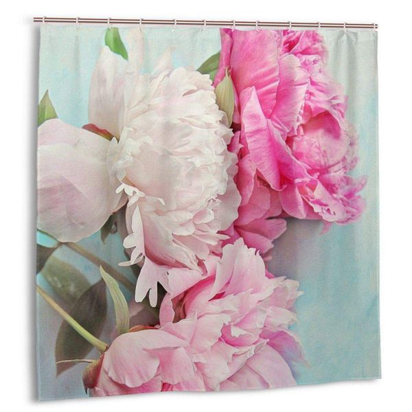 

shower curtain peonies washable waterproof bathroom curtains with 12 hooks