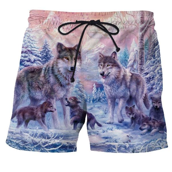 

men's shorts summer quick dry men board wolf printed man clothing short starry sky gym surf oversize pants for the beach, White;black