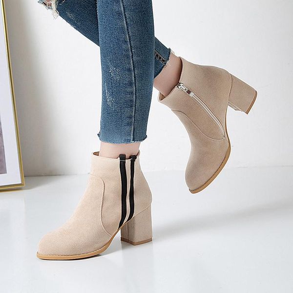 

boots party style round toe flock fashion fringe color matching zipper black beige high-heeled chunky riding women's shoes