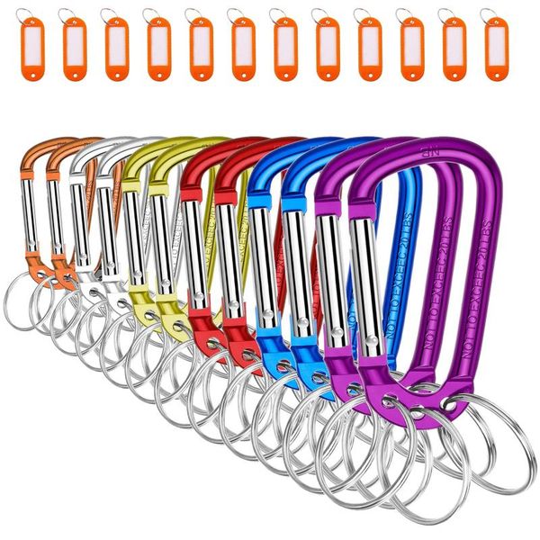 

aventik 12 pieces 6 color pack aluminum carabiner buckle with 3 key rings 1 name tag multi-purpose quality cords, slings and webbing