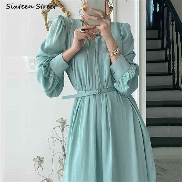

vintage chic maxi dresses woman o-neck high waist vestidos long sleeve spring korean elegant party dress clothing autumn 210603, Black;gray