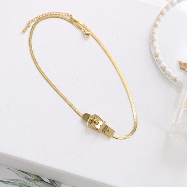 

pendant necklaces fashion accessories women's titanium steel belt buckle neck chain korean for women 2021 trend jewelry, Silver