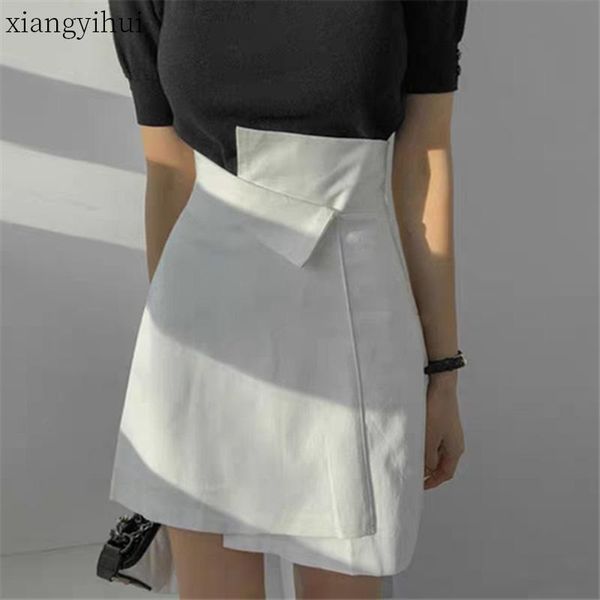 

skirts high waist leather skirt women pu white office work asymmetric 2021 summer fashion package hip black