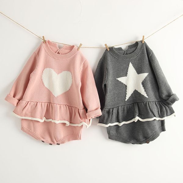 

autumn winter baby girl loving heart rompers long sleeves star born 210429, Blue
