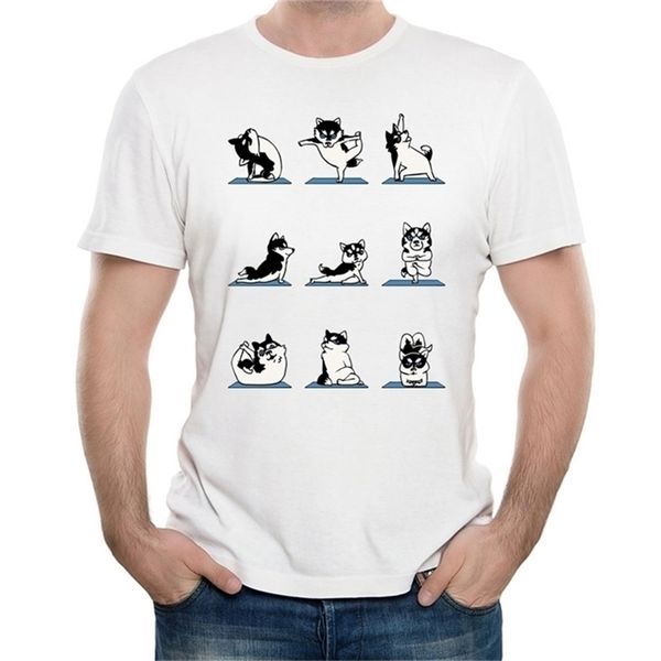 

lovely panda siberian husky dog dachshund yo-ga art funny print t-shirt summer fashion t-shirt cool boy man short sleeve 210716, White;black