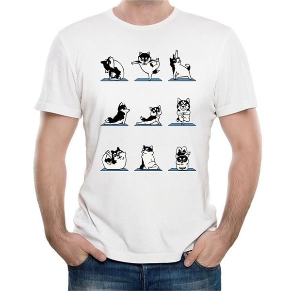 Adorável Panda Siberian Husky Dog Dachshund Yo-Ga Art Engraçado Impressão T-shirt de Moda Verão T-shirt Cool Boy Tops Man Manga Curta 210716