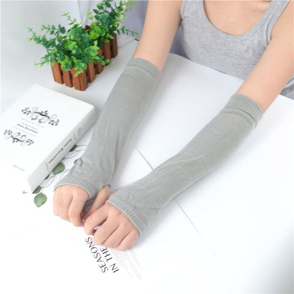 

five fingers gloves 100% pure cotton women' lady solid elbow novelty warmer knitted long fingerless mittens christmas gift, Blue;gray