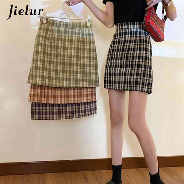 

vintage 4 colors plaid skirt harajuku slim black purple women's a-line high-waisted mini s girls korean 210426