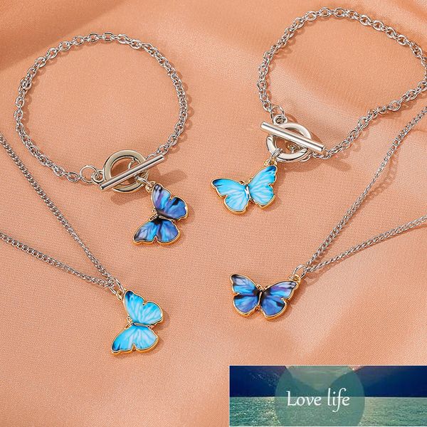 Neue lila blaue Schmetterlings-Anhänger-Halskette für Frauen, Vintage-Titanstahl-Hochzeits-Halskette, Choker-Schmuckzubehör, Fabrikpreis, fachmännisches Design, Qualität