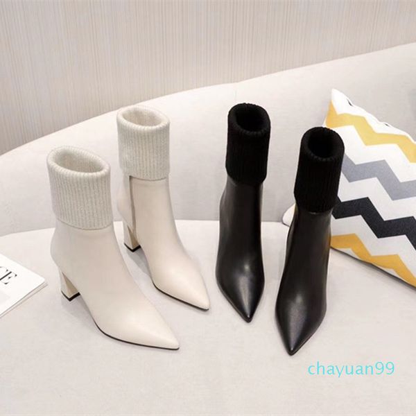

fashion designer design lady leather boots high heel fabric splicing generous luxury elegant 302014, Black