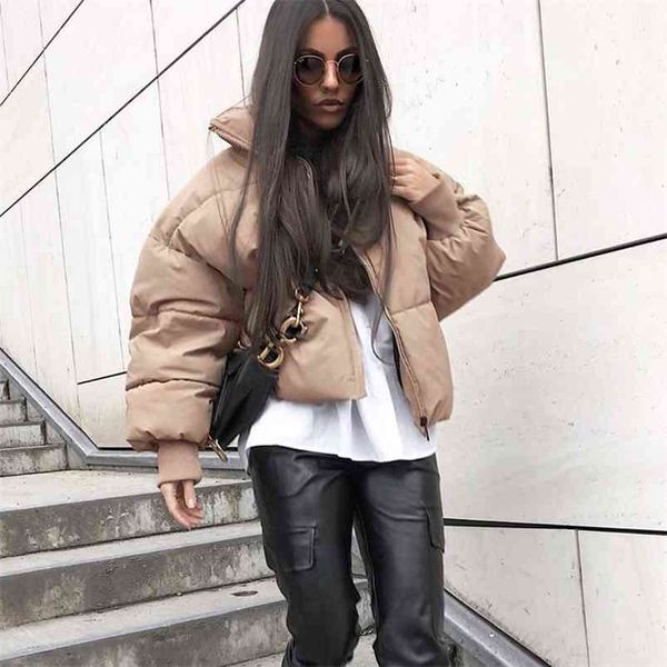 

drawstring waist fastening with pocket woman jacket coat stand collor fashion winter women warm padded cotton parkas 210427, Black