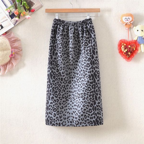 

skirts winter thick blend leopard print long pencil black/brown back split uup4