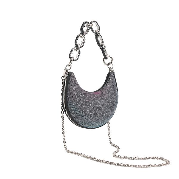 

2021 spring korean women's bag solid color saddle bags sequins wild crescent handbag underarm fashion purse