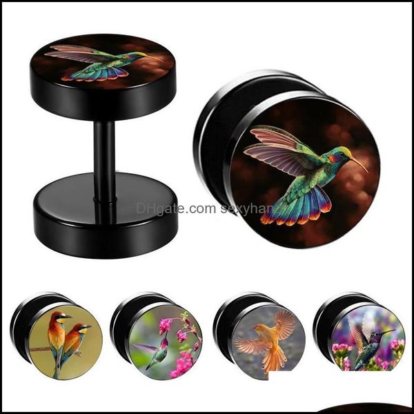 

other body jewelry 2pcs/lot hummingbird stainless steel fake ear plug stud stretcher for women men tunnel earring piercing drop delivery 202, Slivery;golden