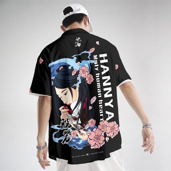 

men's casual shirts flower prajna printed black hawaiian short sleeve summer hip hop camicias streetwear harajuku blouses oversized 6xl, White;black