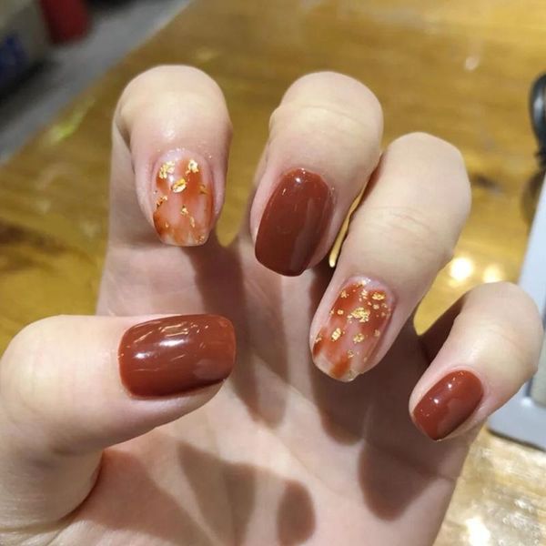 

false nails fashionable press on graffiti pattern short length wearable full cover nail tips for 24 pcs, Red;gold