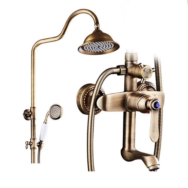 

luxury antique brass rainfall shower sets faucet mixer tap bronze bathroom