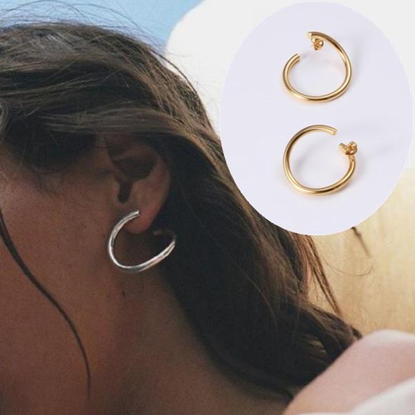 

hoop & huggie ins net red personality fashionable ultra-exaggerated simple curved big circle aperture ear ring open earrings, Golden;silver