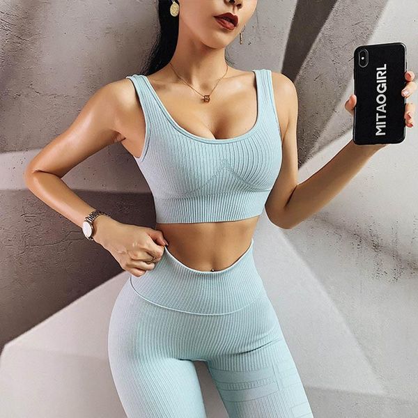 

yoga outfit 2 stitches needless outfits for women sportswear high waist sport legging gym elastic workout set padded