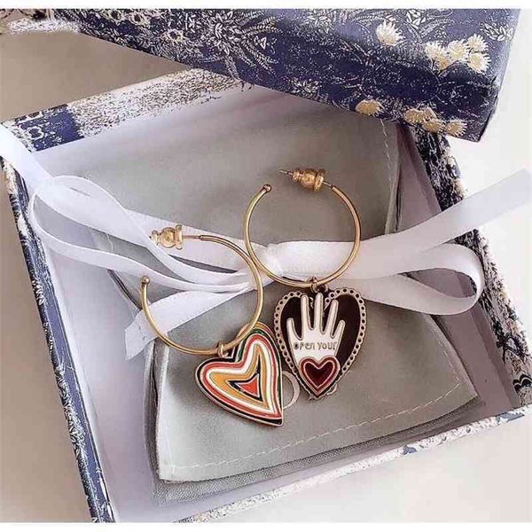 

75% off outlet online family 2021 new heart shaped asymmetric oil dripping earrings made brass, Silver