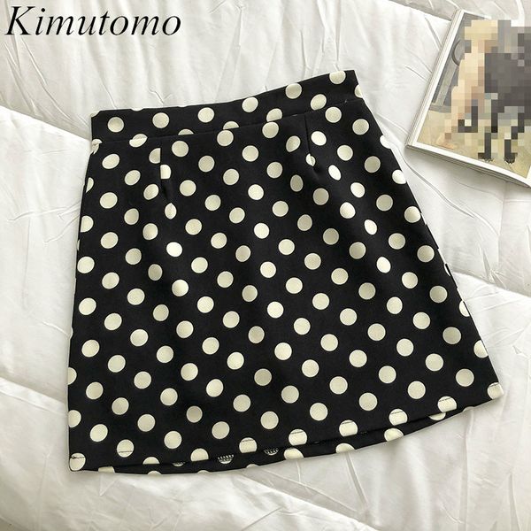 

kimutomo women chic dot mini skirts spring female korea style high waist wild bodycon a-line short skirt outwear casual 210521, Black