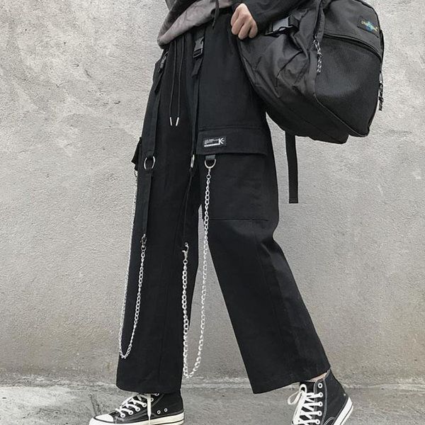 

women's pants & capris cargo women korean fashion straight streetwear high waist black loose trousers hip hop casual woman pant y2k got, Black;white