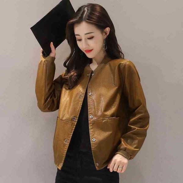 

women's leather & faux casual short leather jacket female korean version of autumn's size big foot-up collar or women's jseo, Black