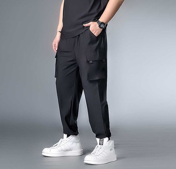 

men's pants 7xl 6xl xxxxl thin fabric man black vintage joggers streetwear mens pockets male summer print fashions hha8