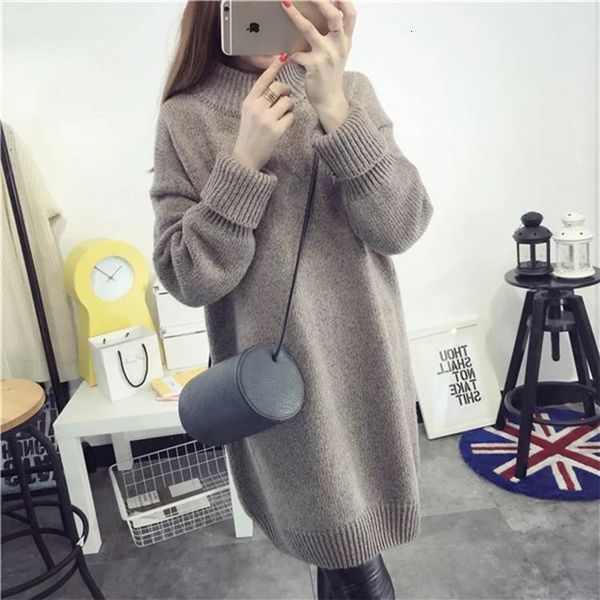 

men's jackets autumn and winter korean version of solid color sweater women loose half high collar mid-length thick pullover ajm9, Black;brown